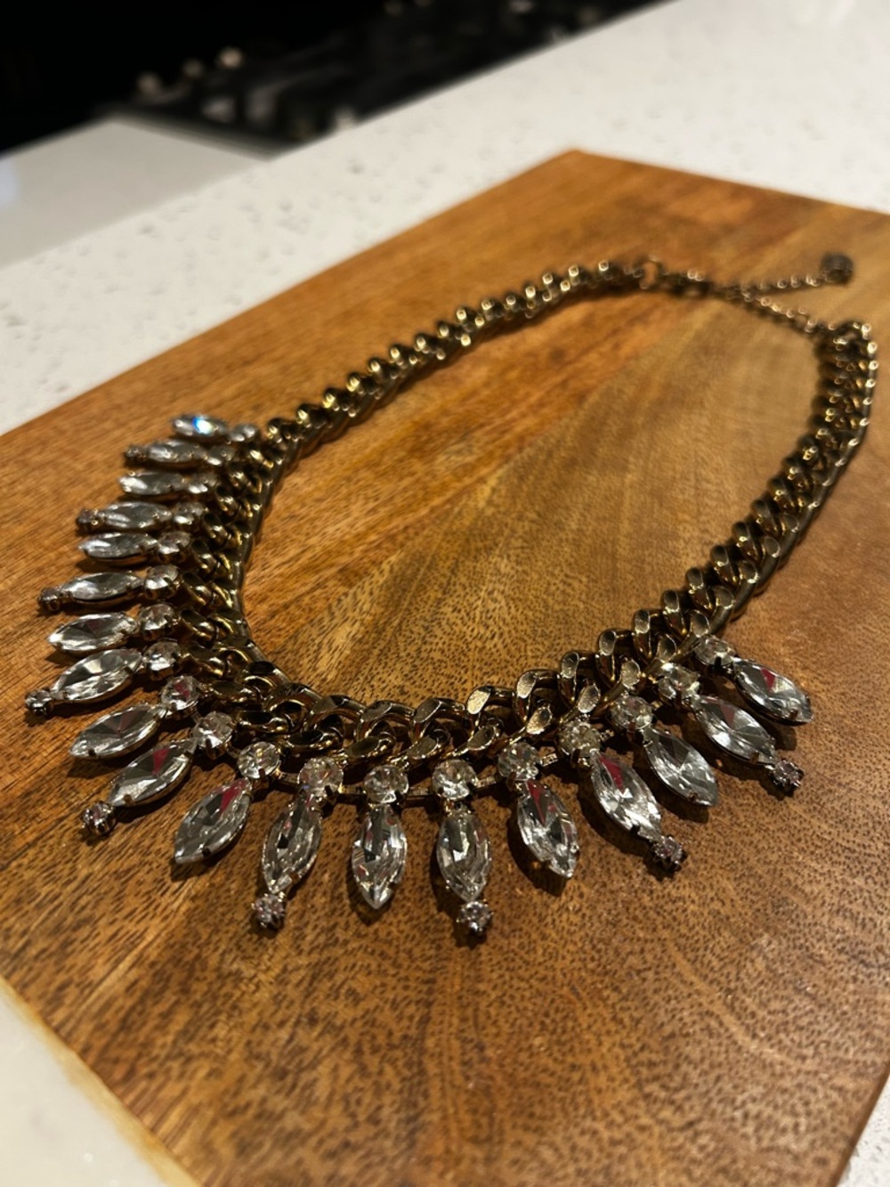Gold Crystal Drop Statement Necklace - Elegant Sparkle for Women